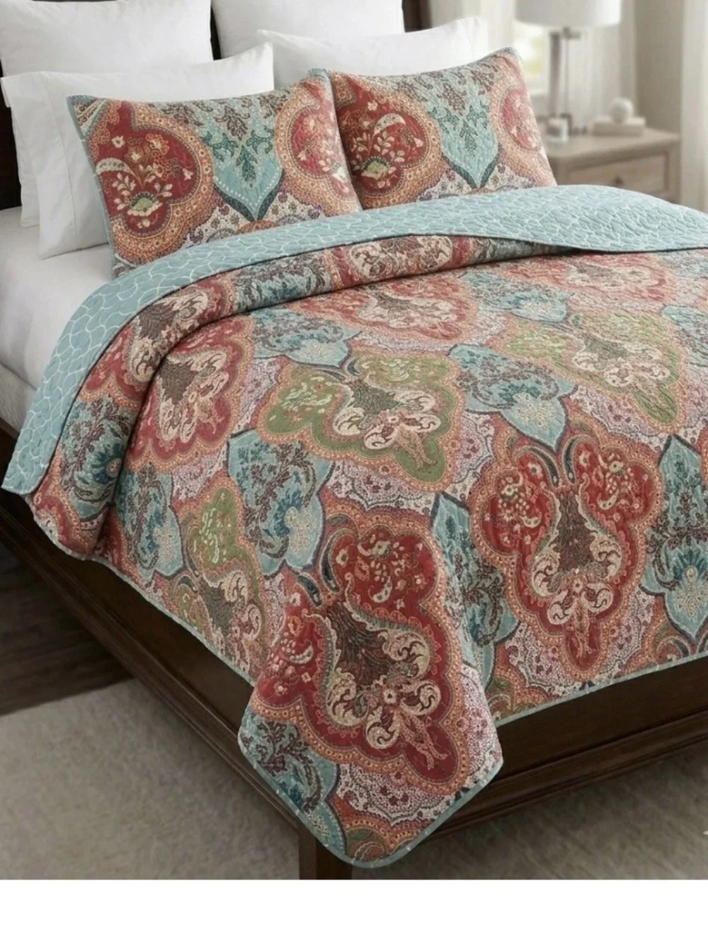 Reversible Paisley Quilt Set with 2 shams King- Home Bedding